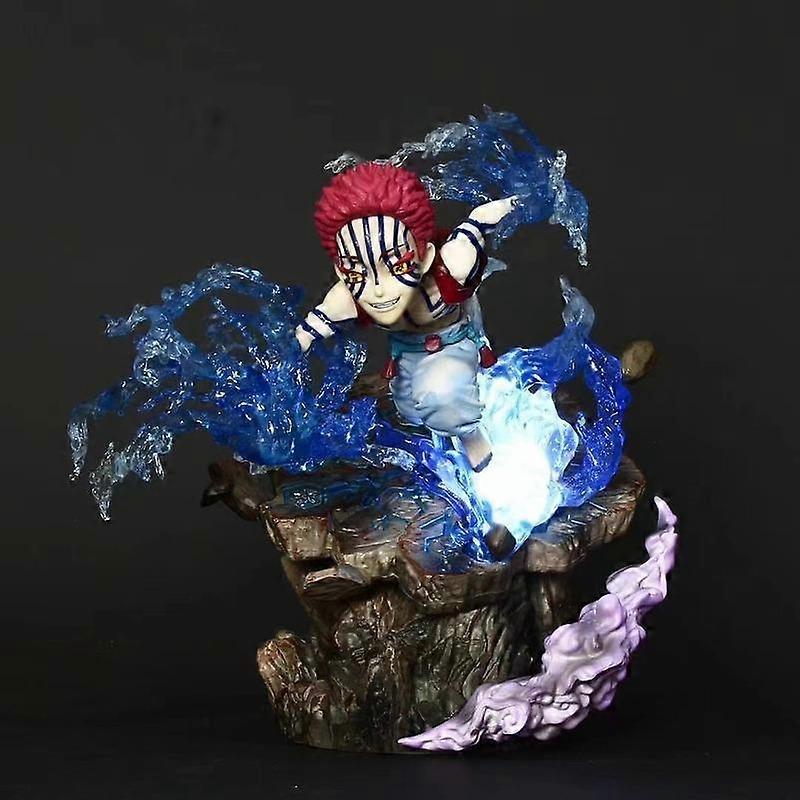 28CM Anime Demon Slayer Akaza Figure Akaza Figurine with Light PVC Action Figures Collection Model Toy for Children Gifts