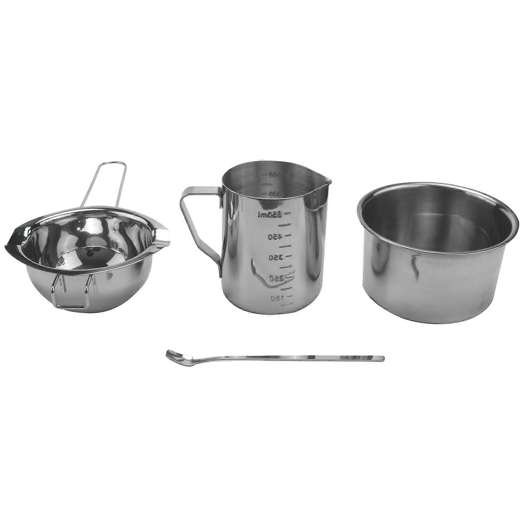 4 Set Stainless Steel Double Boiler Long Handle Wax Melting Pot, Pitcher & Mixing Spoon Candle Soap