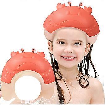 Baby Shower Cap, Adjustable Kids Shampoo Cap, Shampoo Guard Baby Goggles, Ear and Face Protector Bath Head Cover(Red)