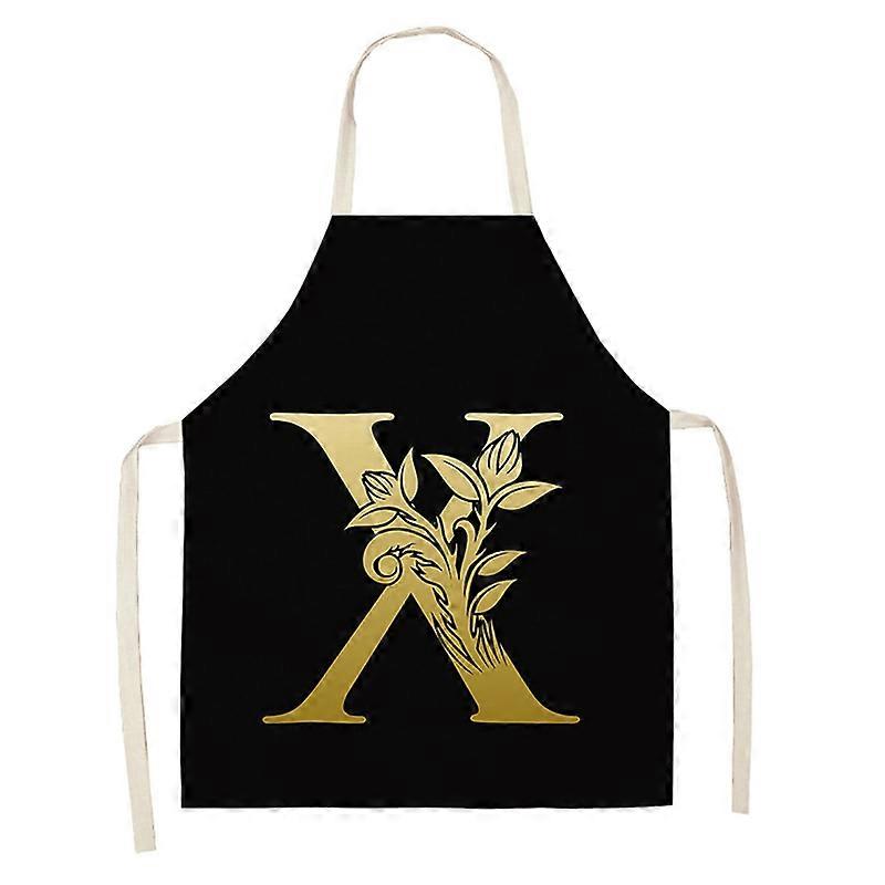 Golden Letter Alphabet Pattern Kitchen Apron Sleeveless Cooking Cleaning Tools