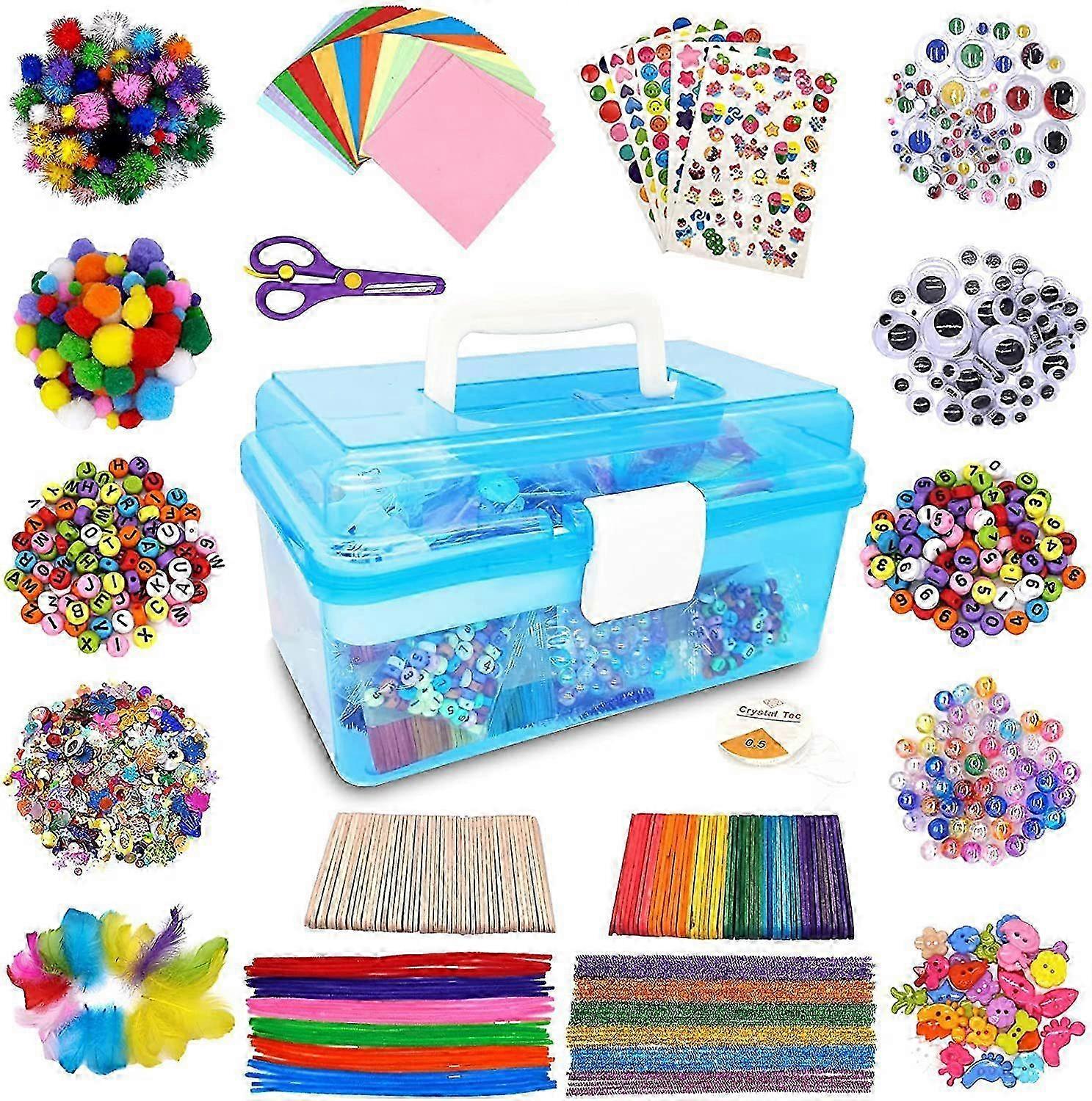 1000+ Pcs Kids Craft Box Kit Toddler Arts And Crafts For Kids Περιλαμβάνει Pom Poms Pipe S πτυσσόμενο κουτί