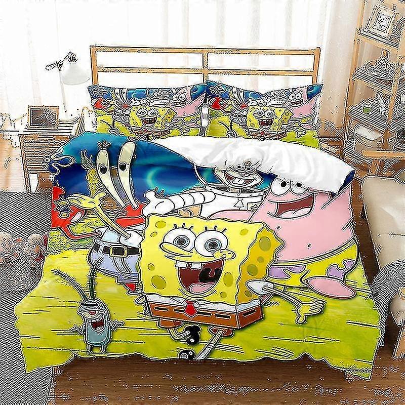 Seria Spongebob Kanciastoporty Drukowane poszewki na kołdrę Dwuczęściowy zestaw Trzyczęściowy Poszewka na kołdrę dla dzieci Dekoracyjna poszewka na kołdrę Wysoka jakość