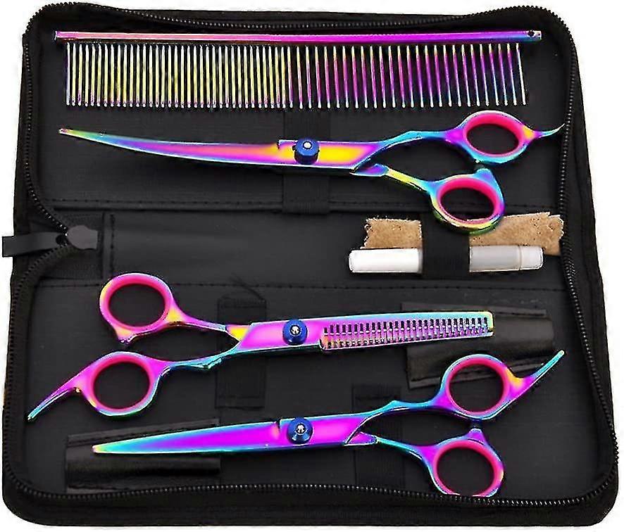 7inch מספריים צבעוניים להכנת כלבים סט זמירת שיער לחיות מחמד 4 ערכות מספריים מעוקלים של Aseo מ