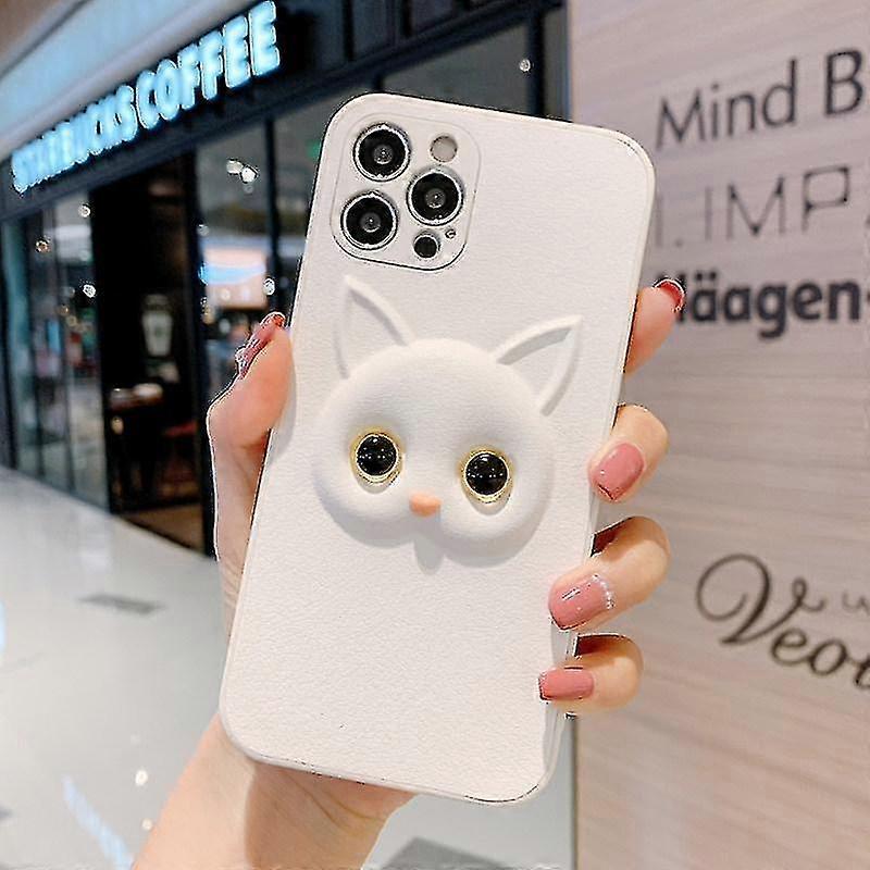 For Iphone 12 Pro Cute Cartoon White Cat Full Coverage Case(yellow Blue)