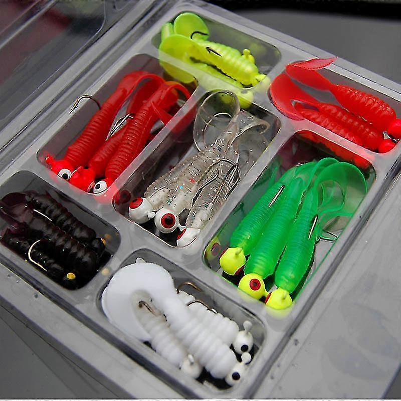 21pcs/set Mini Soft Ing Lure Jig Hook Grub Worm Silic Baits For Carp