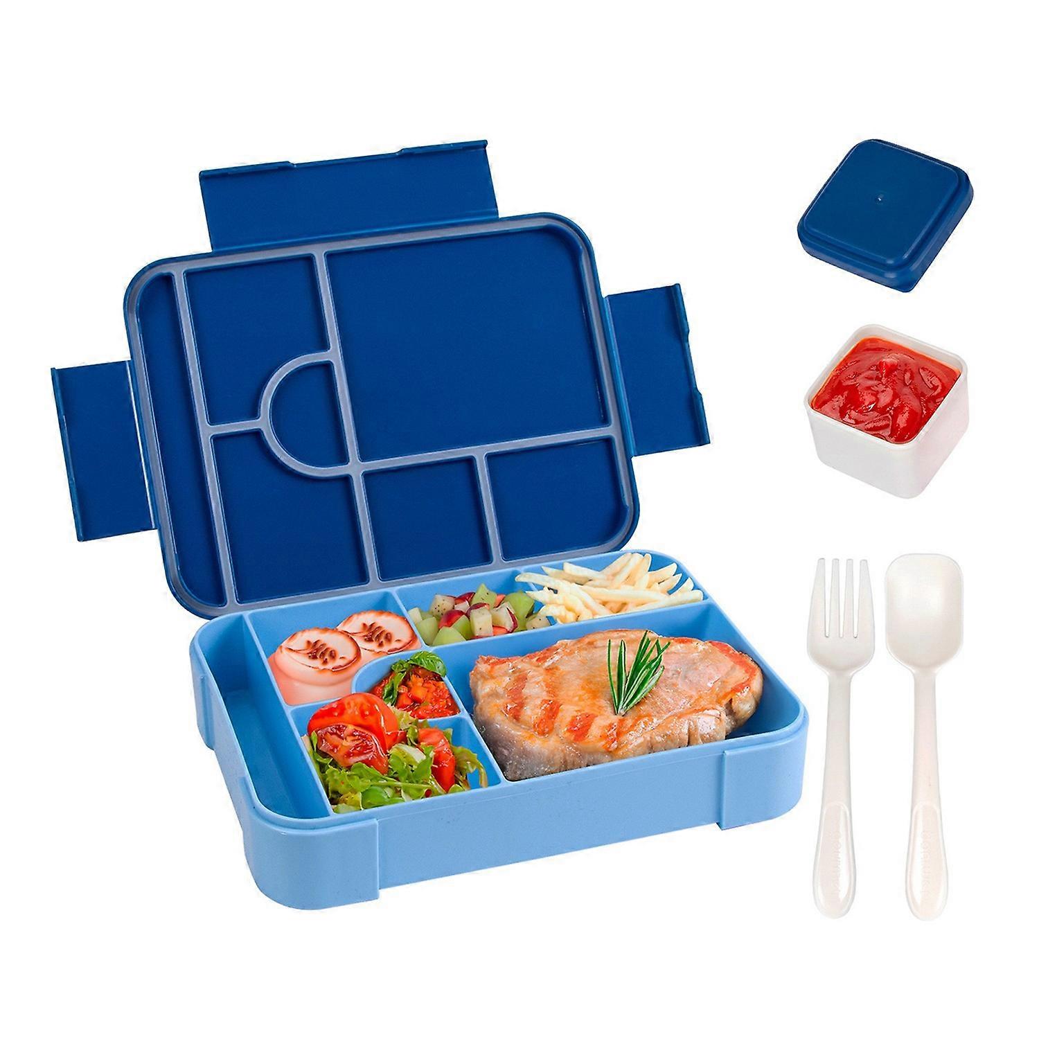 Bento Lunch Box Leak Proof 6-Compartment Lunch Box with Spoon Fork Sauce Cup BPA-Free Food Container