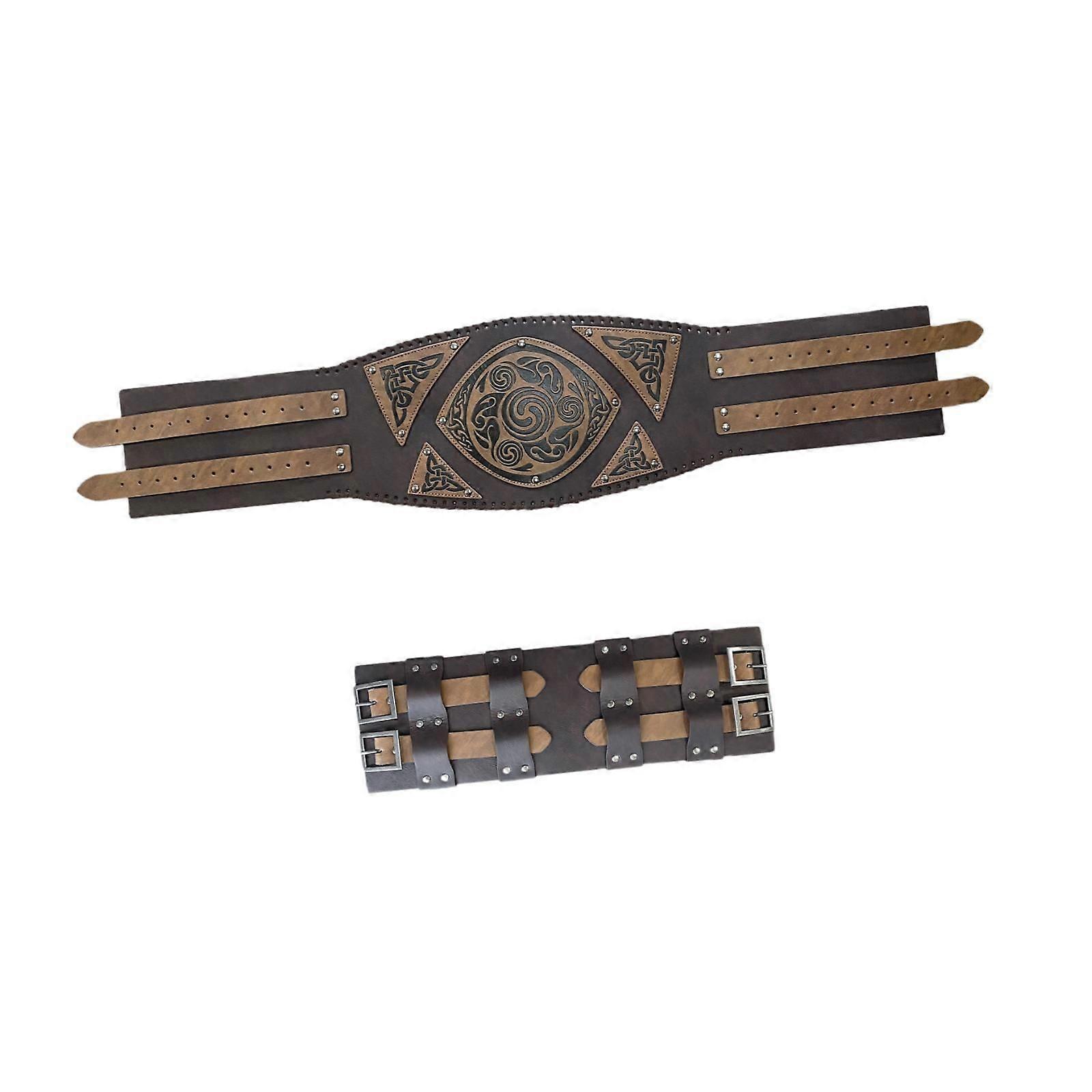 Medieval Wide Belt Retro Design Embossed Middle Ages Adjustable Faux Leather