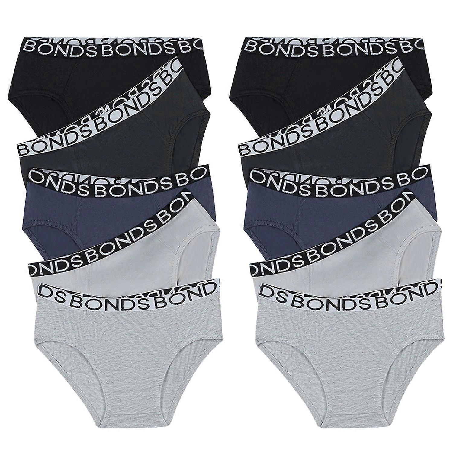 10X Bonds Boys Briefs Kids Comfy Cotton Undies Underwear Black Grey Uwbt5a Bulk Multi Assorted