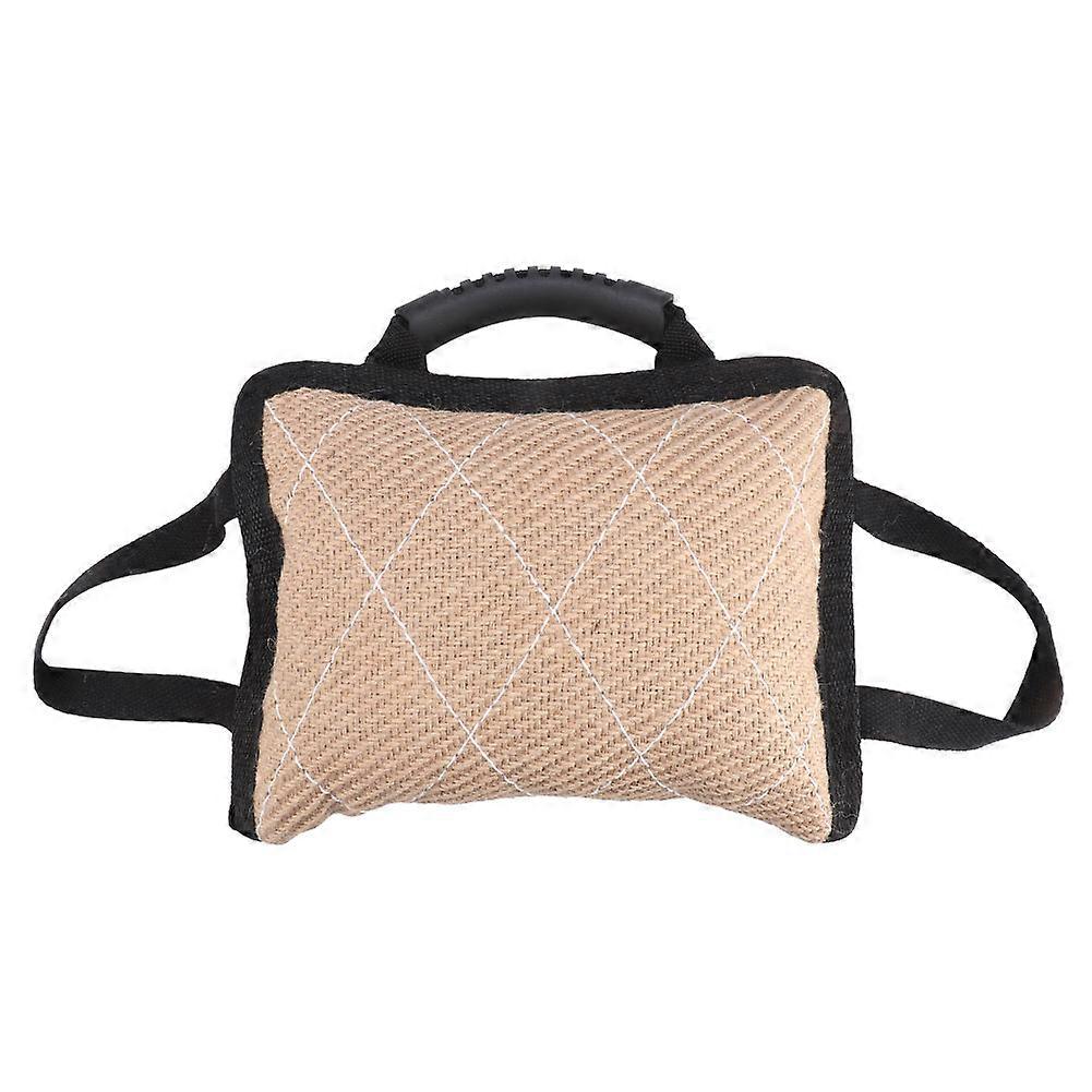 Dog Training Bite Pillow Linen Puppy Training Interactive Toy with 3 Handles (Beige)