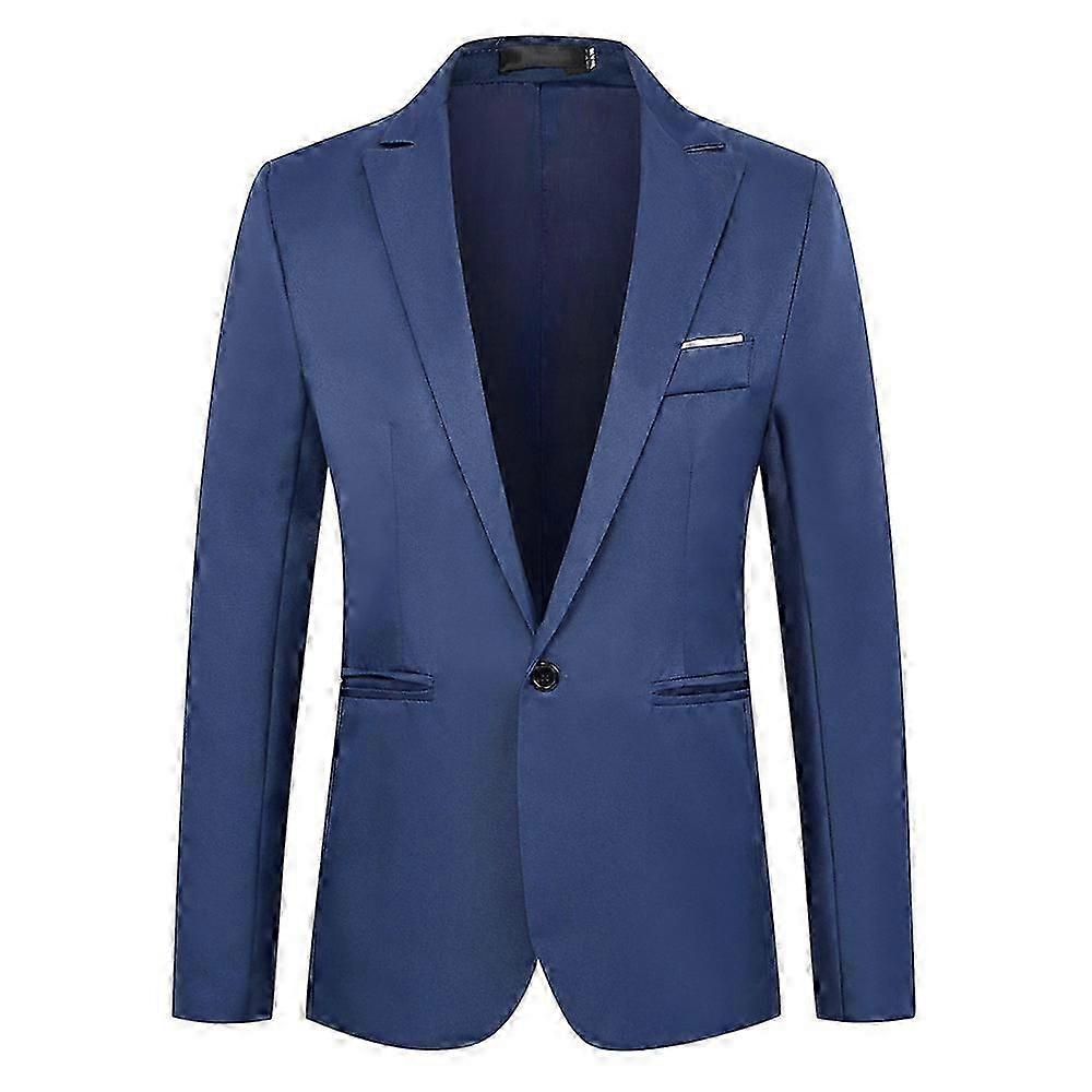 Mænd Solid Langærmet Formelt Bryllup One Button Blazer Lapel Business Suit Jakke