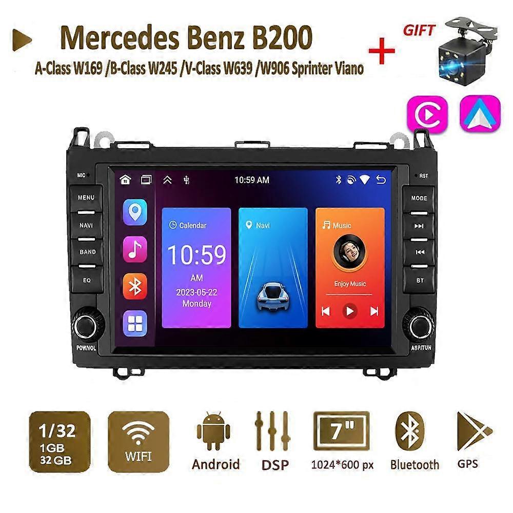 Android AutoRadio for Mercedes Benz A-Class W169 B-Class W245 V-Class W639 W906 Sprinter Viano Carplay Car Multimedia GPS 2din Autoradio 2+64GB