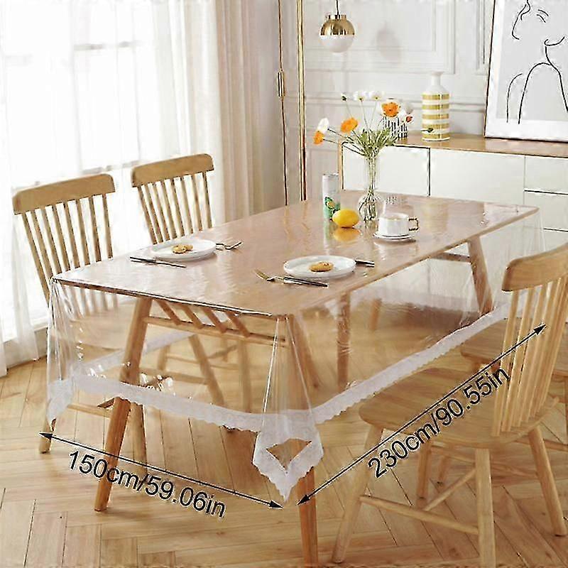 1PC Table Decorative Waterproof Tablecloth Transparent Oil-proof Lace Hem PVC Dining Table Kitchen
