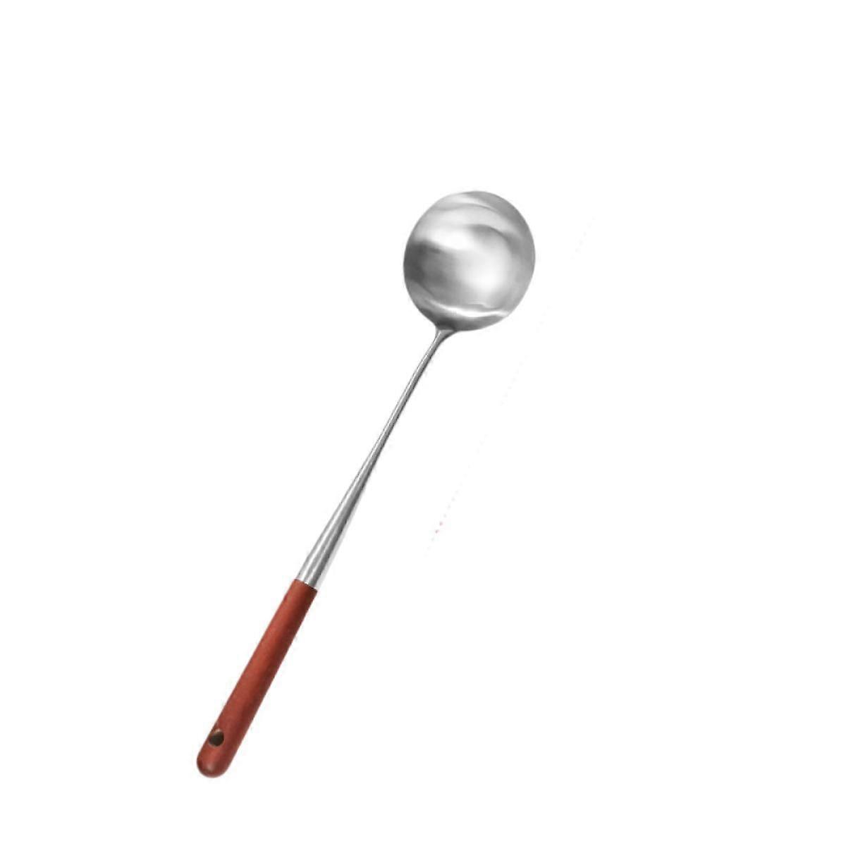 JUSCH Chef Grade Stainless Steel Specialty Chinese Wok Utensil Set,Spatula and Ladle with Wooden Handle & Hanging Hole(17 inch Long handle)-81swer