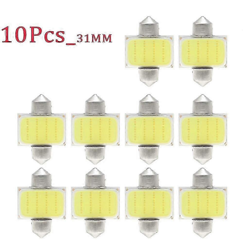 10Pcs COB LED Bulbs for Car Interior Lights - 6000K White Light