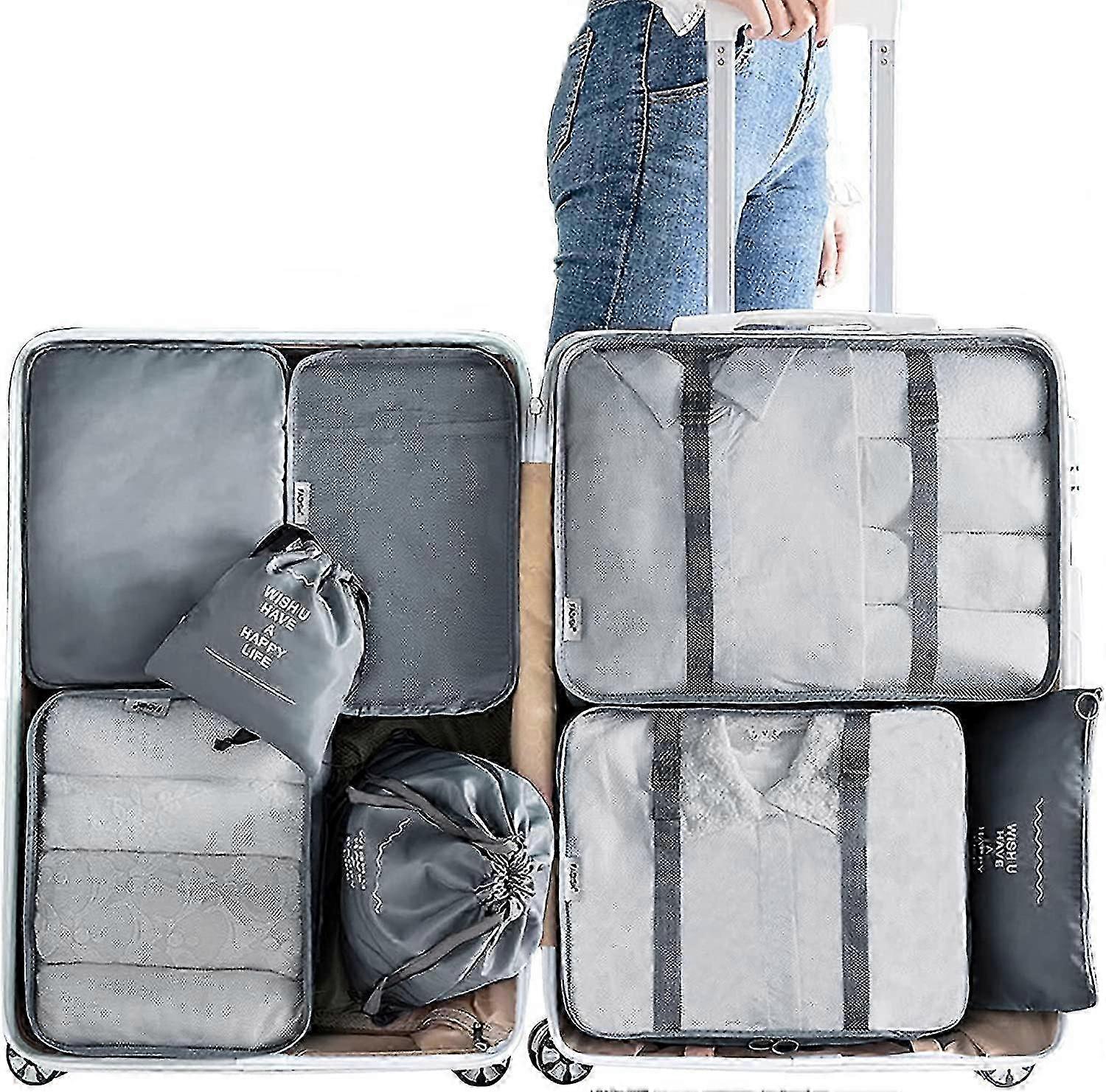 スーツケース用パッキングキューブ8pcs荷物オーガナイザーバッグトラベルパッキングキューブオーガナイザーセットパッキングキューブ圧縮ポーチ服靴Co f54用