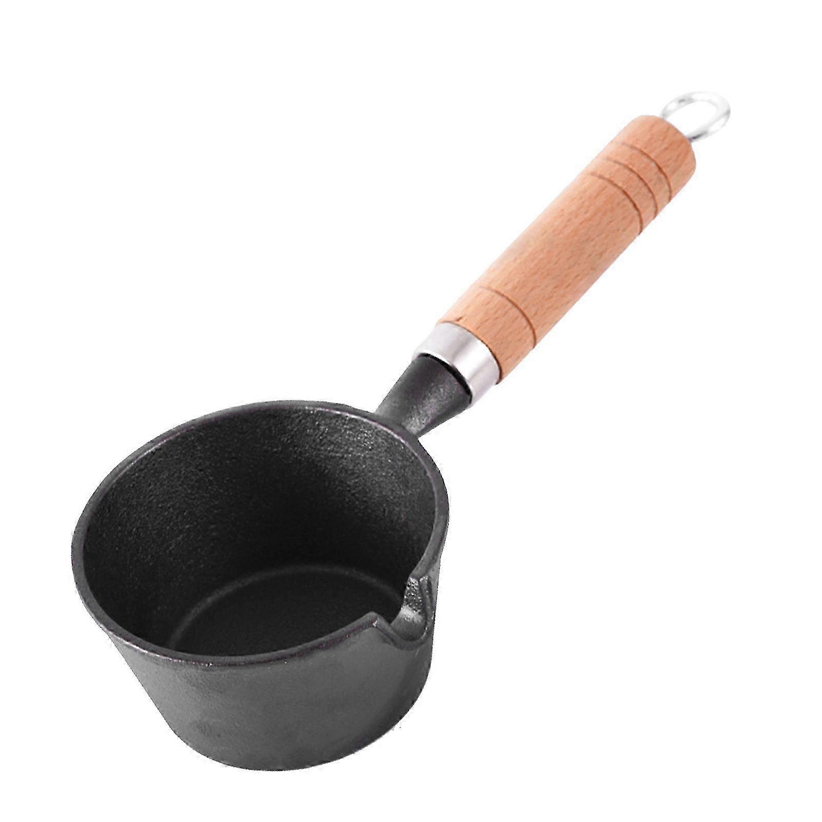 Mini Butter Melting Pot Round Sturdy Cast Iron Dripless Spout Wooden Handle Omelette Fry Pan for Home Kitchen Cooking f74