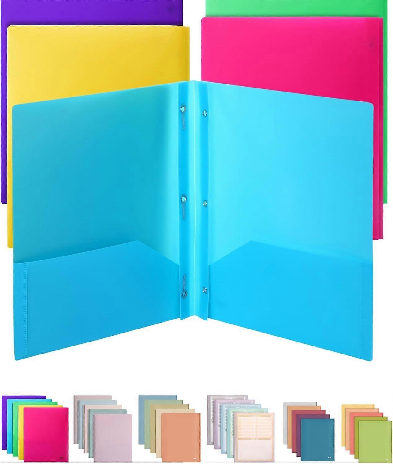 Folders with Pockets and Prong with Fasteners, 2 Pocket Folder, 3 Prong Folders, 5 Pack, Plastic