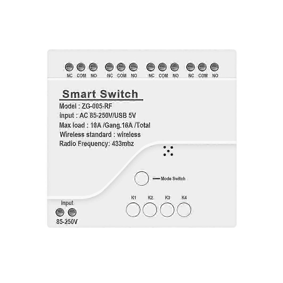 4CH ZigbeeスマートライトスイッチモジュールAC 85-250V RF433は、Alexaアシスタント、Tuyaスマートライフで動作する10Aリレーを受け取ります