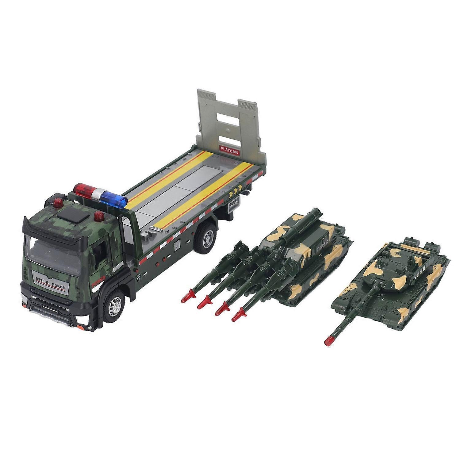 Flatbed Truck Toy with 2pcs Tank Simulation Alloy Military Truck Model Diecast Military Transporter