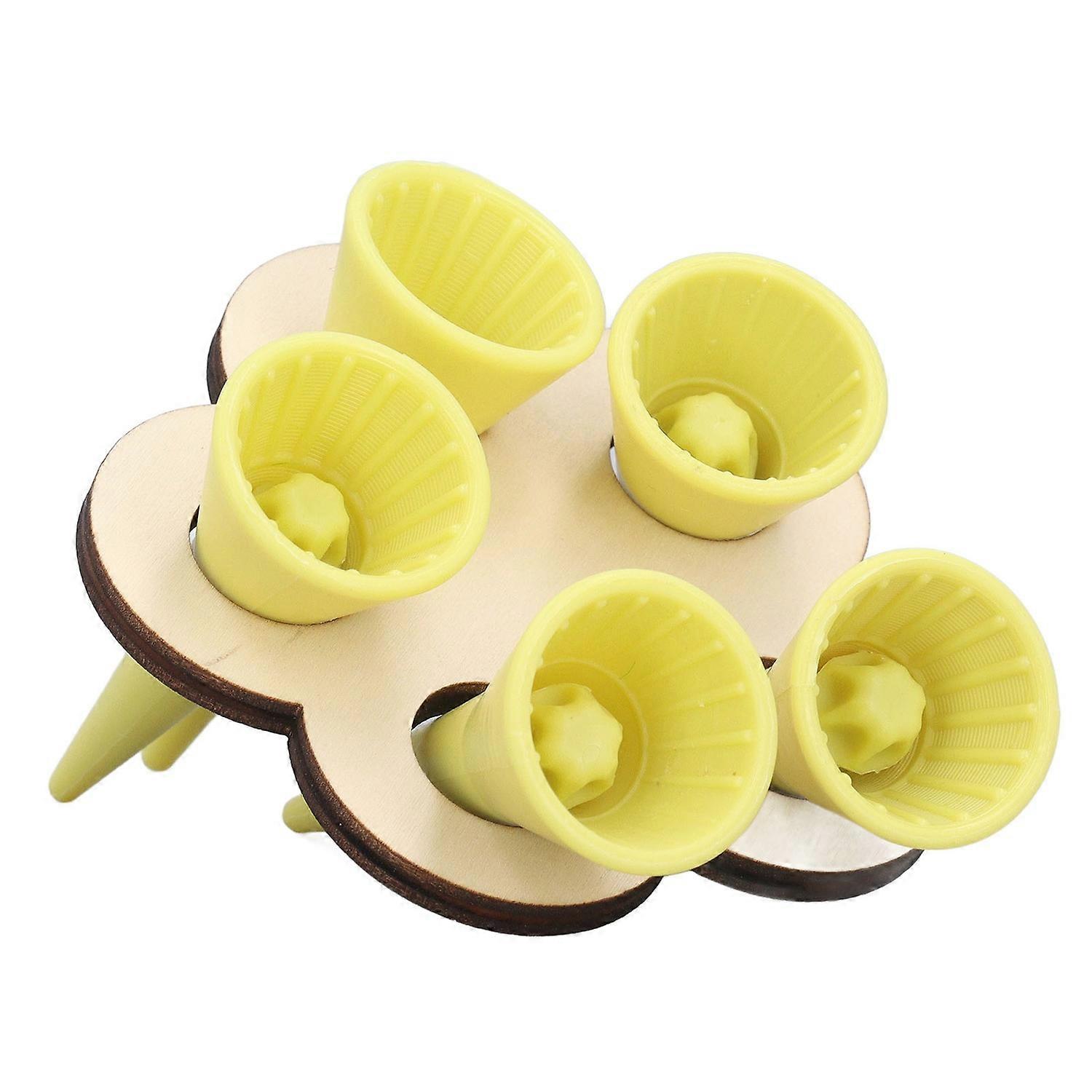 Bee Drinking Cup with Wooden Stand 5 Cups Plastic Water Dispenser Watering Station for Thirsty Polli