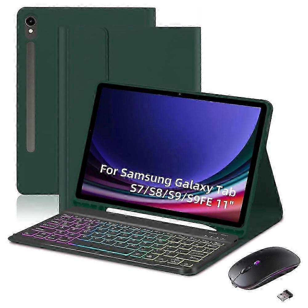 Bluetooth Set For Tab S9 Fe/s9/s8/s7 Tablet Case + Rgb Backlit + Midnight Green