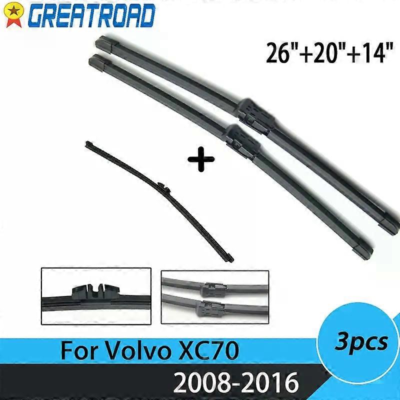 Wiper Front Rear Wiper Blades Set For Volvo XC70 2008-2016 Windshield Windscreen 26"+20"+14"