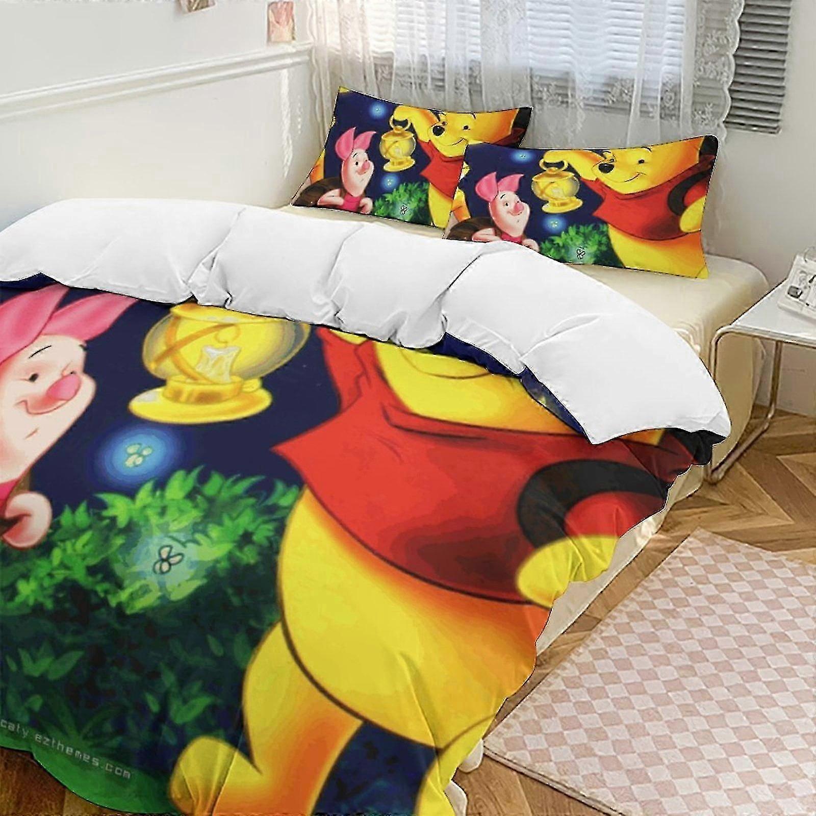 o1400 Lençóis Winnie The PoohConjunto de Cama Twin de 3 Peças - Inclui Edredom Individual e Fronhas de Cama - Microfibra Resistente ao Desbotamento - Winnie The Poo