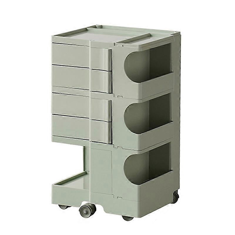 Rolling Nightstand 3 Layer Rotating Drawer Impact Resistant Plastic Wheel Bedside Table for Bedroom Office Matcha Green Same Color Wheel