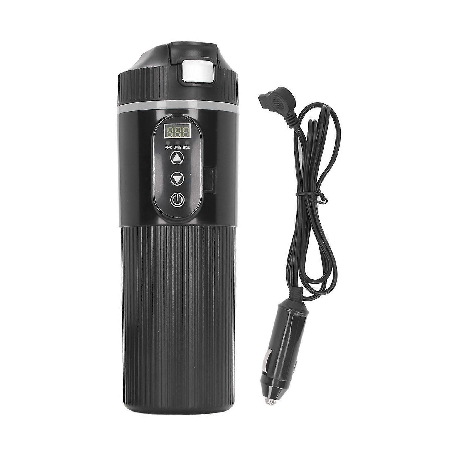 Car Electric Kettle 500ml Car Heating Cup Stainless Steel Intelligent Temperature Display Electric Heating Mug with Cigarette Lighter Black