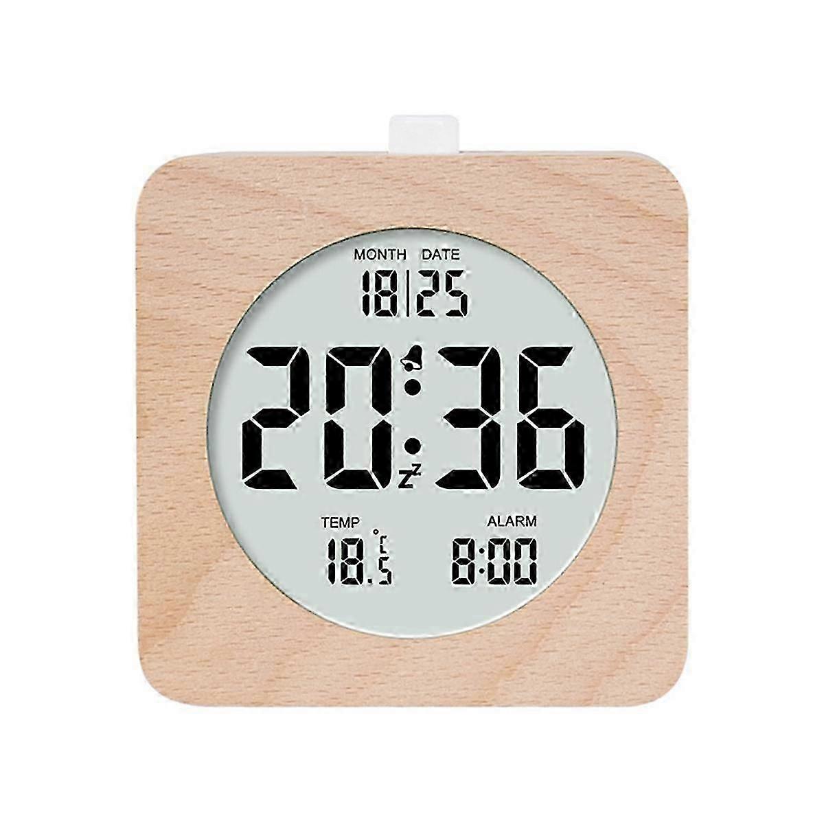 Wooden Digital Alarm Clock for Bedrooms,Wood 4In Battery Powered Alarm Clock with Snooze and Nightlight,LCD Desk Clock,B