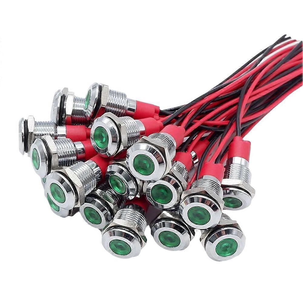 20Pcs 6mm Metal LED Warning Indicator Light Signal Lamp Green