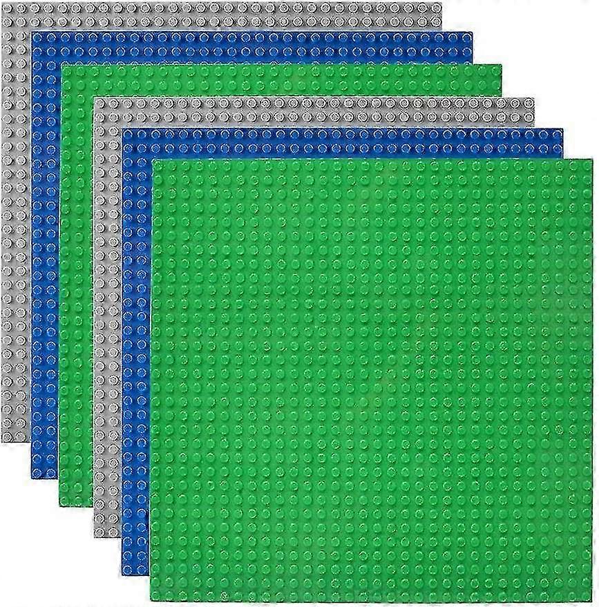 6 Pack Classic Baseplates, 10"x10" Large Building Board Base Plates 100% Compatible With All Major Brands, Green/blue/grey SZRH A-X