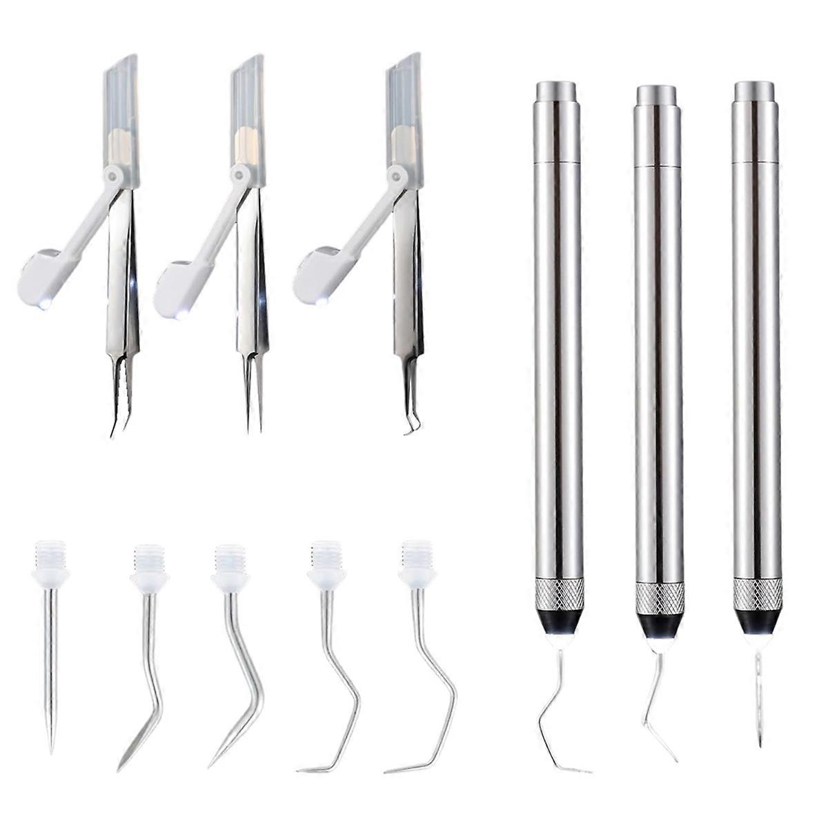 6 Pcs LED Weeding Tools Set for Vinyl, 3 Led Pen with 5 Pin and Hook