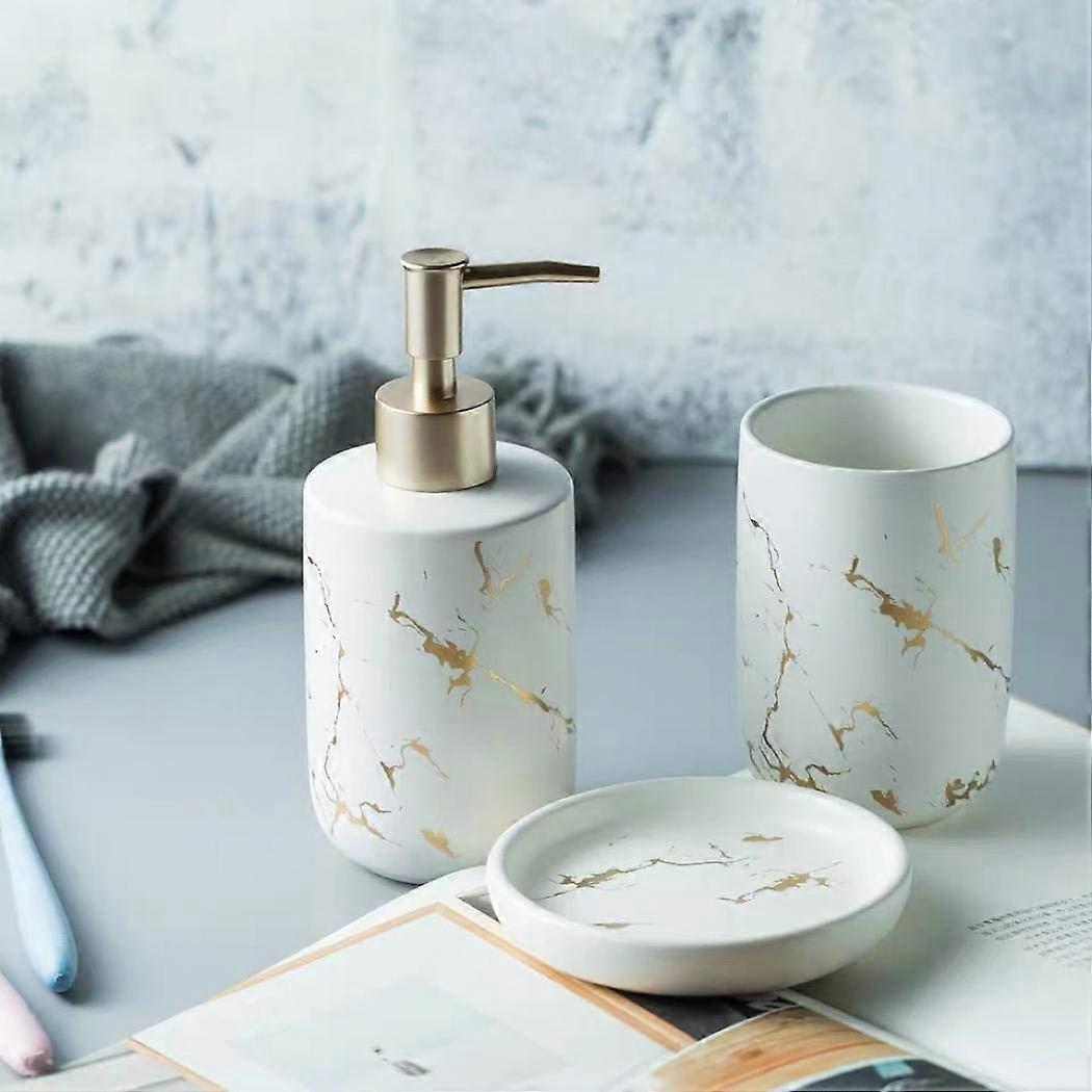 Bathroom Accessory Set Ceramic White 3-Piece Mak Vanity Accessory Set With Soap Dispenser Lotion Dispenser Tumbler