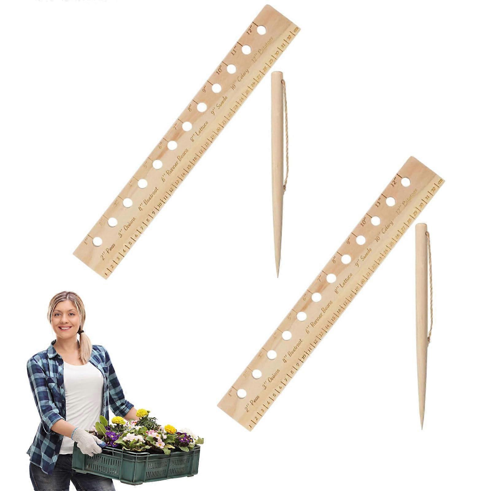 2-Pack Wooden Vegetable Garden Seeding Ruler with Measurement Markings for Accurate Plant Spacing and Depth