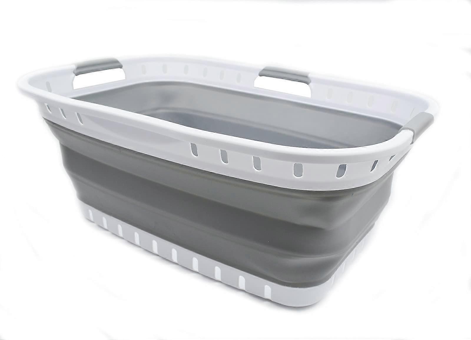 44L Collapsible Plastic Laundry Basket Foldable Pop Up Storage Container White/Grey 25.4 x 17.3 x 10.2 Inches