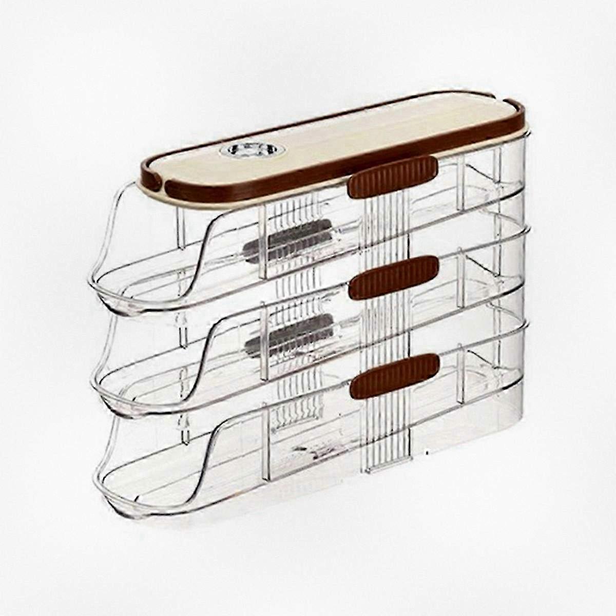 Clear Rolling Egg Storage Container for Refrigerator Door Space-Saving Stackable Fridge Organizer - 10cm Wide 3-Tier Design