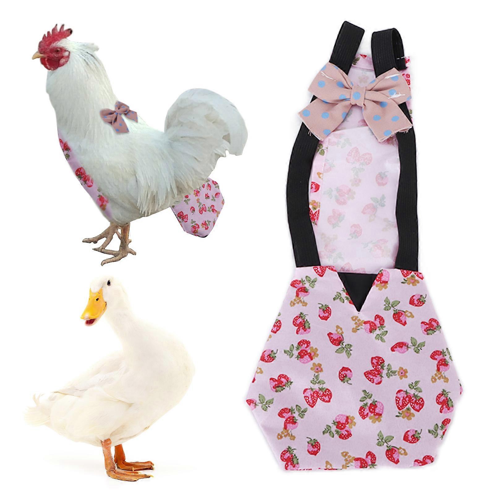 Chicken Diapers Washable Breathable Poultry Cloth with Bow Tie for Duck Chicken and GooseS Pink Strawberry