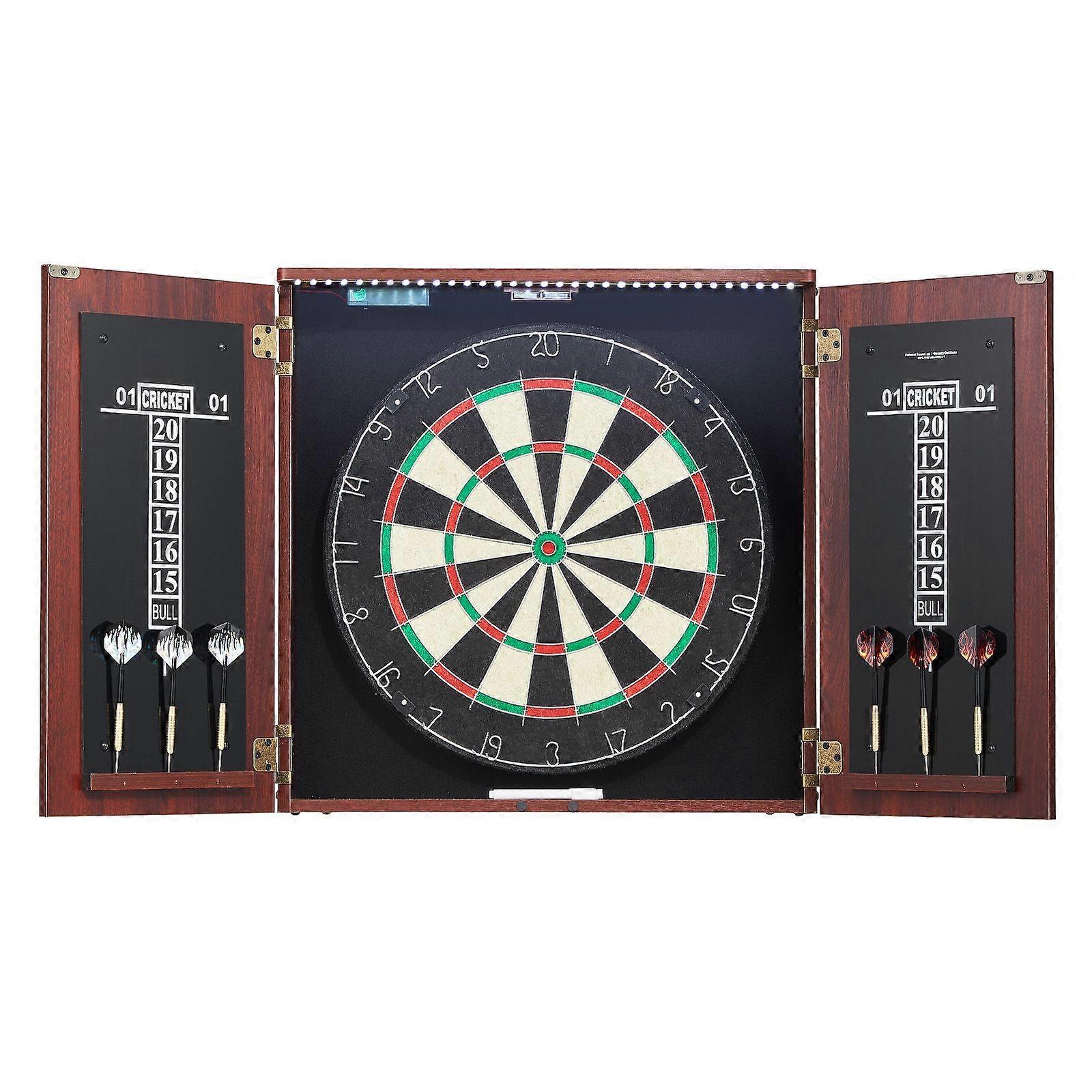 Επίσημο μέγεθος Dartboard και Cabinet Set, Steel Tip Dart Hideaway Cabinet, Χαρακτηριστικά LED Light, Πλήρης με όλα τα αξεσουάρ