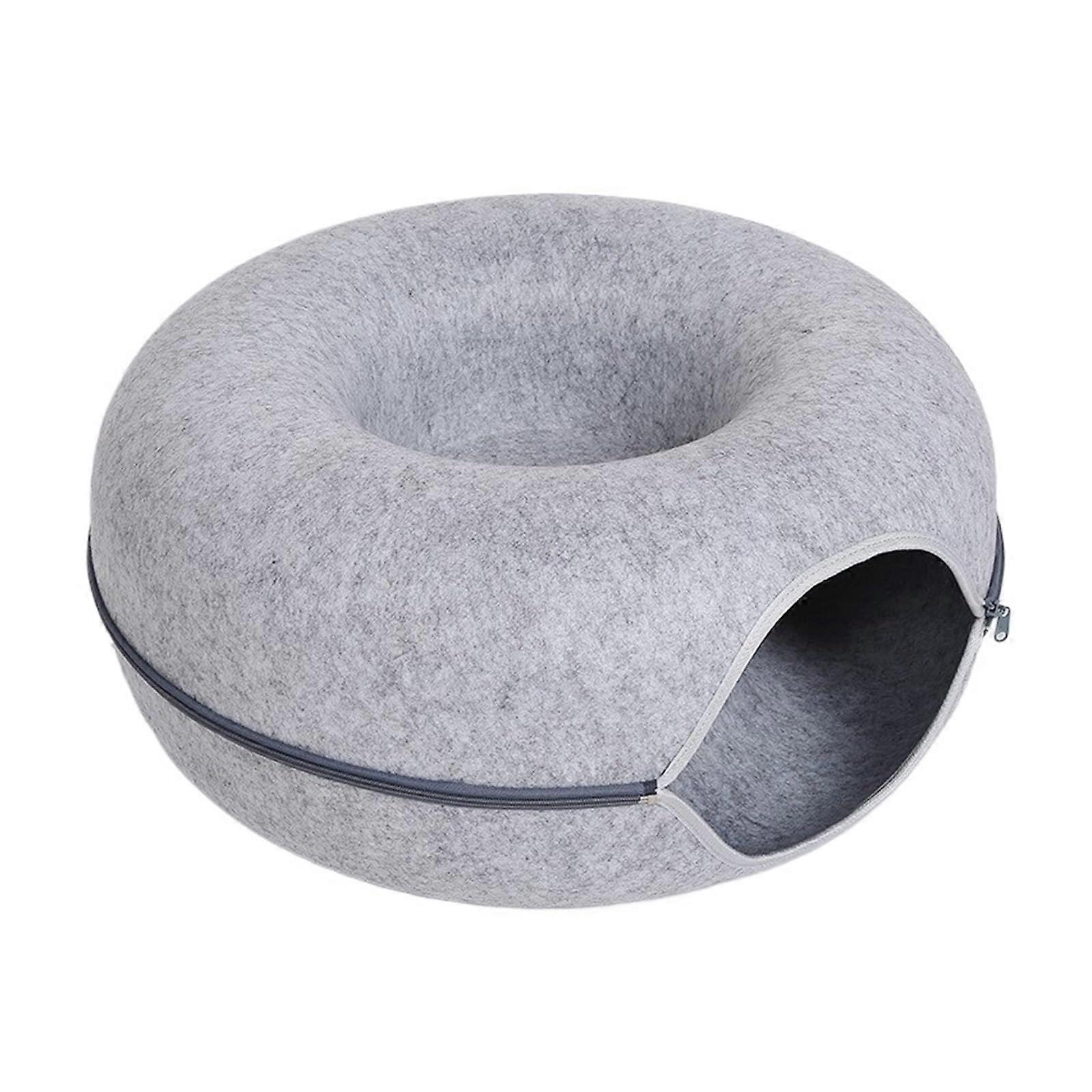Pet Nest Donut Cat Bed with Interactive Tunnel - Soft Felt Indoor Cat House for Kitten Play and Training