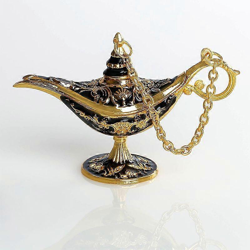 Vintage Aladdin Magic Lamp Home Table Ornament Creative Wishing Lamp Luxury Tea Light For Dining Party Retro Nostalgic Style Alloy Material