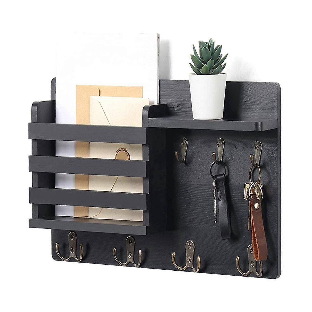 Key and Mail Holder for Wall Mail Organizer Wall Mount with Hooks Easy Installation Key Rack for Entryway and HomeDecorB