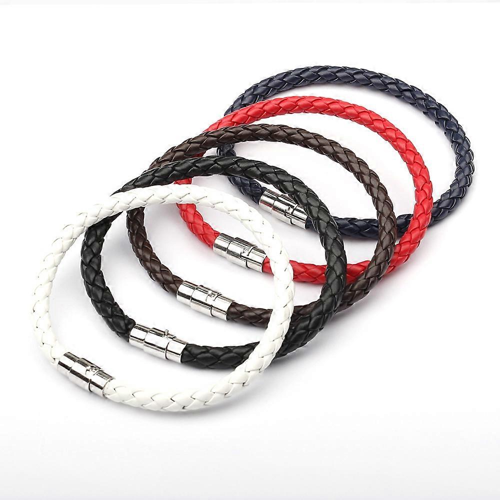 5pcs Thin Leather Bracelet Secure Bayonet Clasp with Extra Magnet for Men Plaited 20cm is a Standard Size for Men