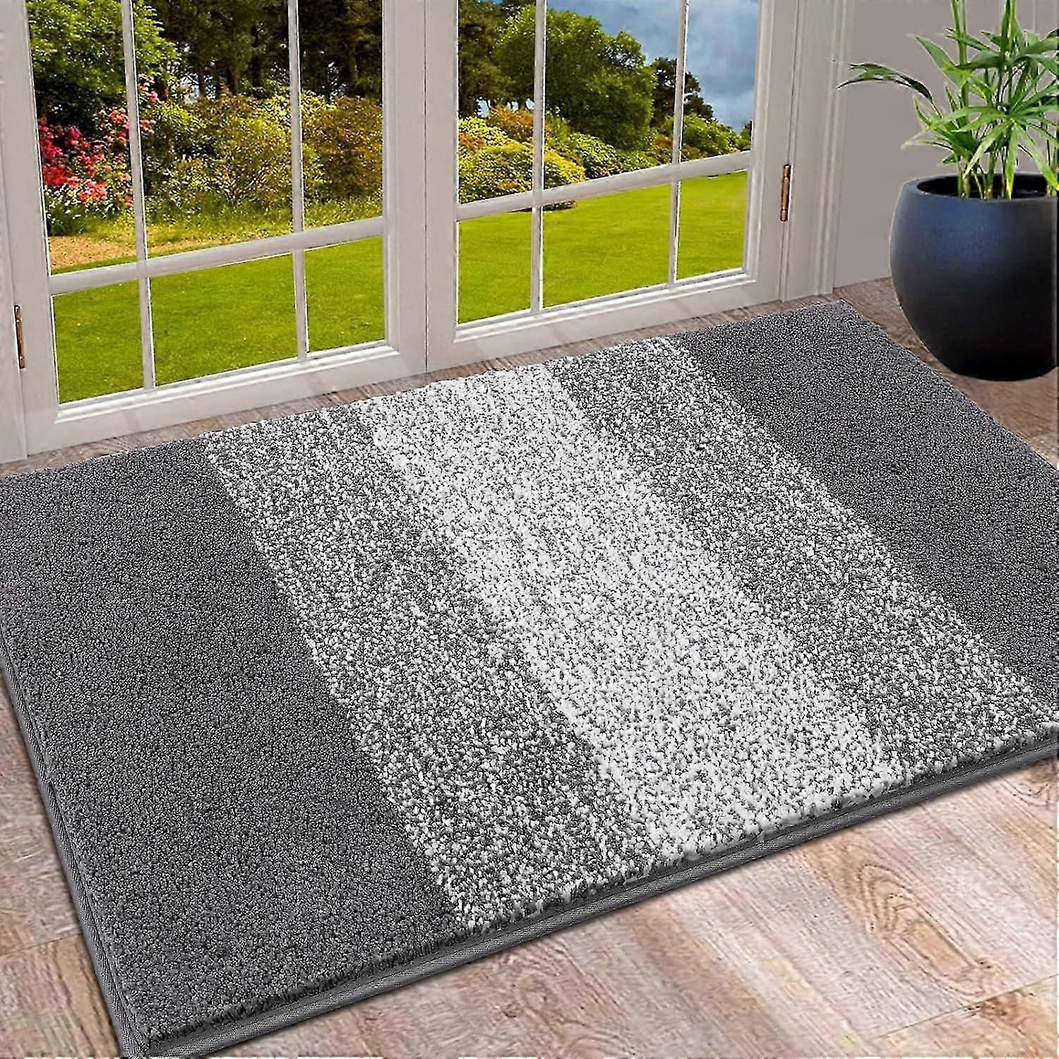 Indoor Doormat Entryway Door Rug, Non Slip Absorbent Mud Trapper Mat Inside Floor Mat, Washable Small Door Carpet for Entryway (Grey, 24"x36")