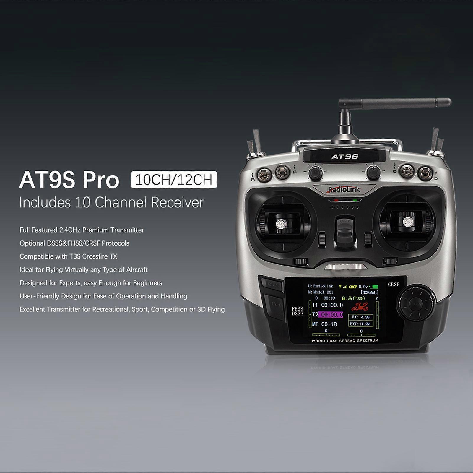 Radiolink AT9S Pro 12 Channels 2.4G RC Transmitter Radio Controller Mode 2 Support Crossfire Protocol with RX R9DS for RC Airplane