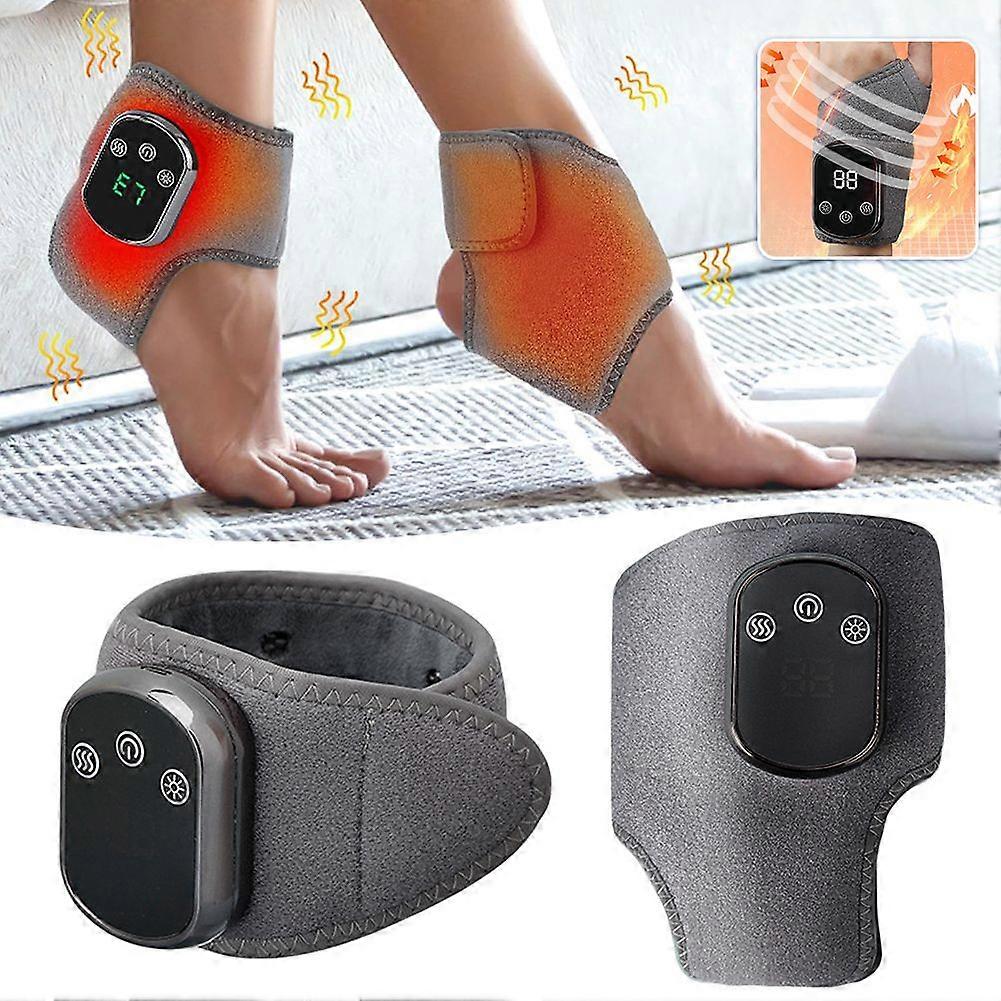 Wireless Heated Ankle Massager for Achilles Tendonitis Relief - 5 Heat Settings, 1800mAh Battery, Ankle Heating Pad with Massage