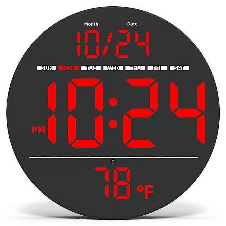 LLR083 20cm Diameter Multifunction LED Digital Wall Clock with Temperature Date Week Display