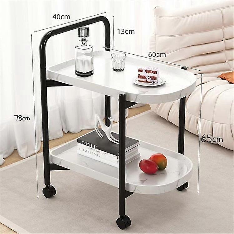 Mobile Side Table for Living Room Double Layer Bedside Table with Wheels Mini Tea Table Nightstand
