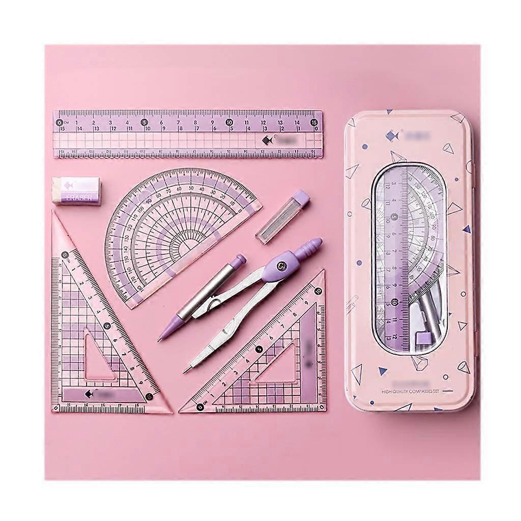 Compasses Colorful 7-Piece Metal Bow Compass Geometry Set With Ruler Protractor Eraser For Students Math Supplies
