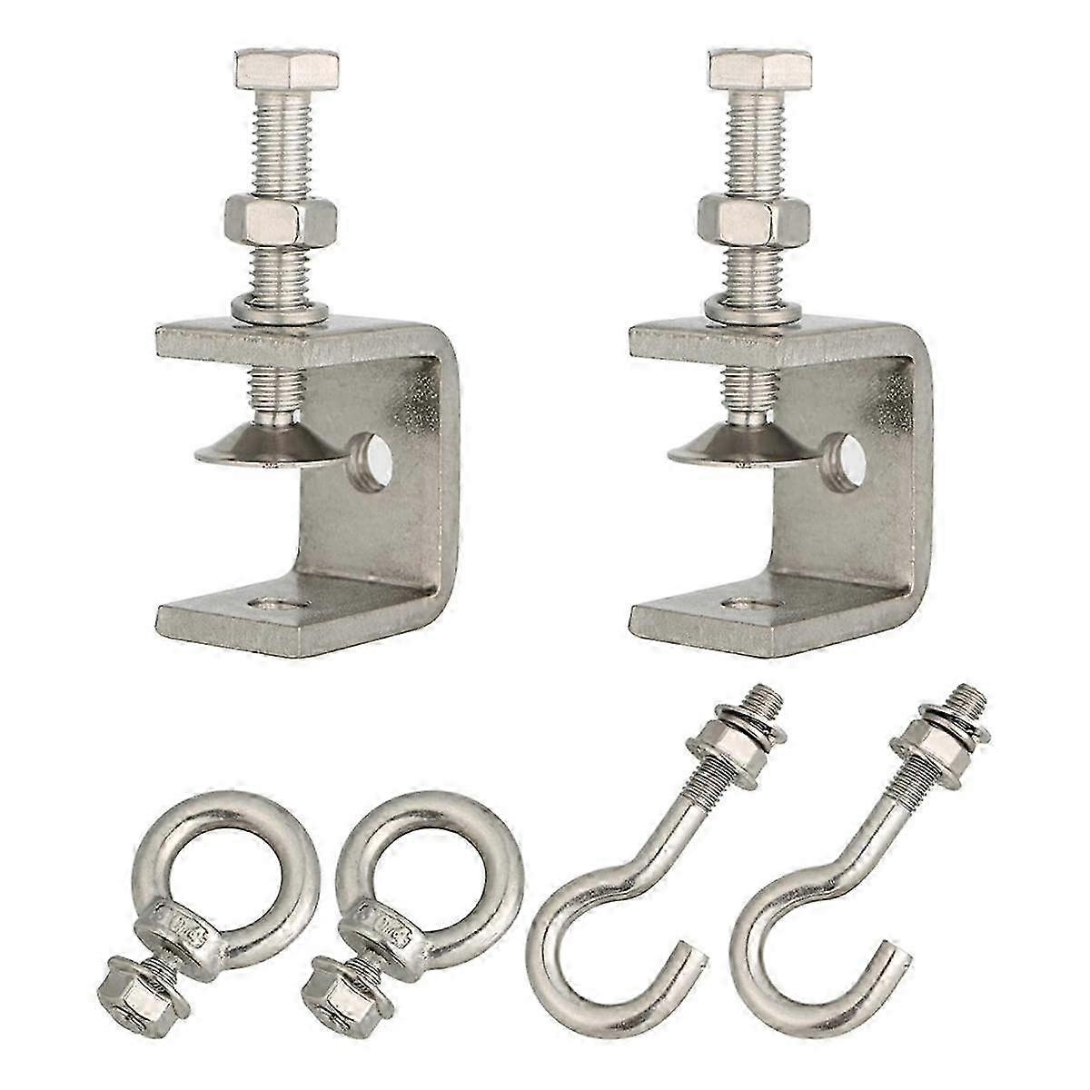 Stainless Steel Small C Clamp with Ring, C Clamp,Pipe Clamp Hooks for Hanging, Beam Clamp with Ring for WoodworkingSilver SZRH A-J